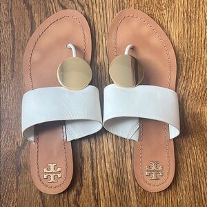 Tory Burch White and Gold Sandals Elegant Summer Essential